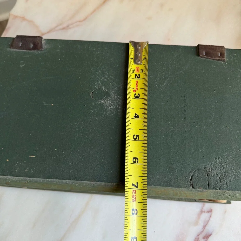 Wooden Spool Cotton Colors Sewing Box Rustic Green Storage‎ Chest 13.5in